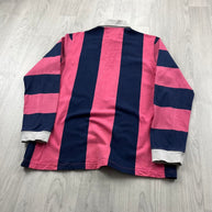 ADIDAS STRIPED LONG SLEEVE RUGBY POLO SHIRT PINK / NAVY