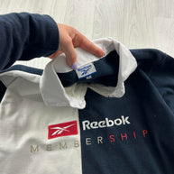 VINTAGE Y2K REEBOK LONG SLEEVE RUGBY POLO SHIRT NAVY WHITE