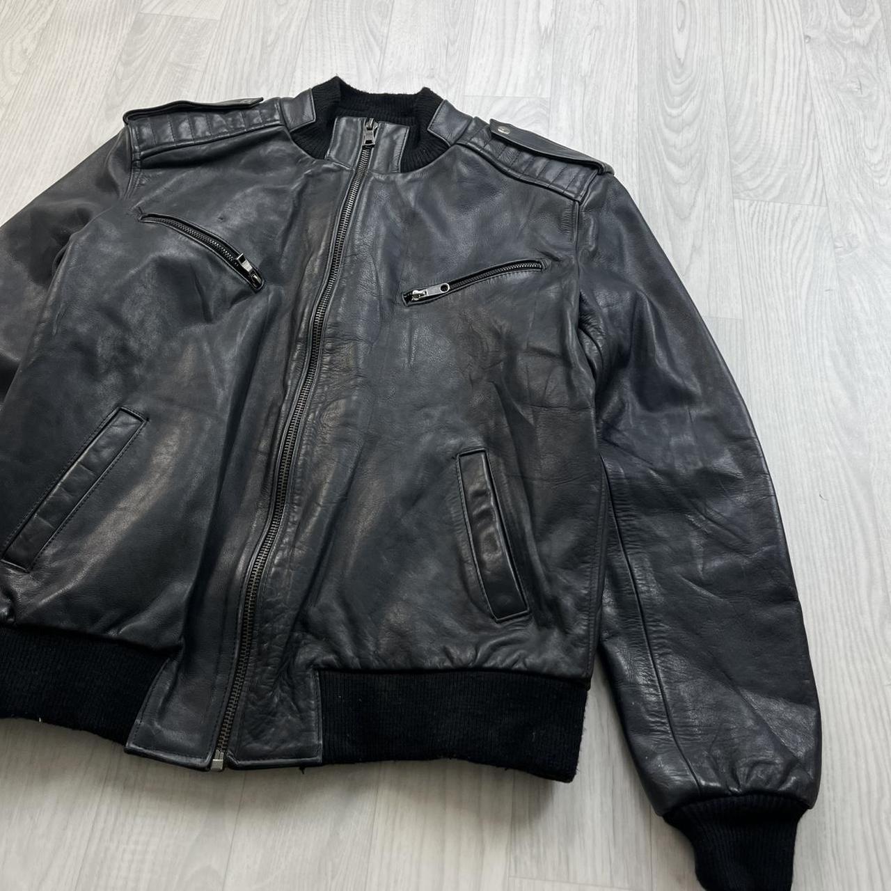VINTAGE Y2K LEATHER BOMBER JACKET BLACK