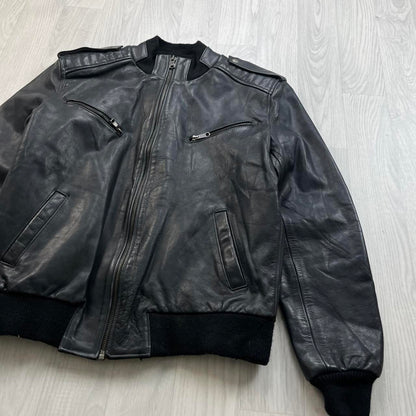 VINTAGE Y2K LEATHER BOMBER JACKET BLACK