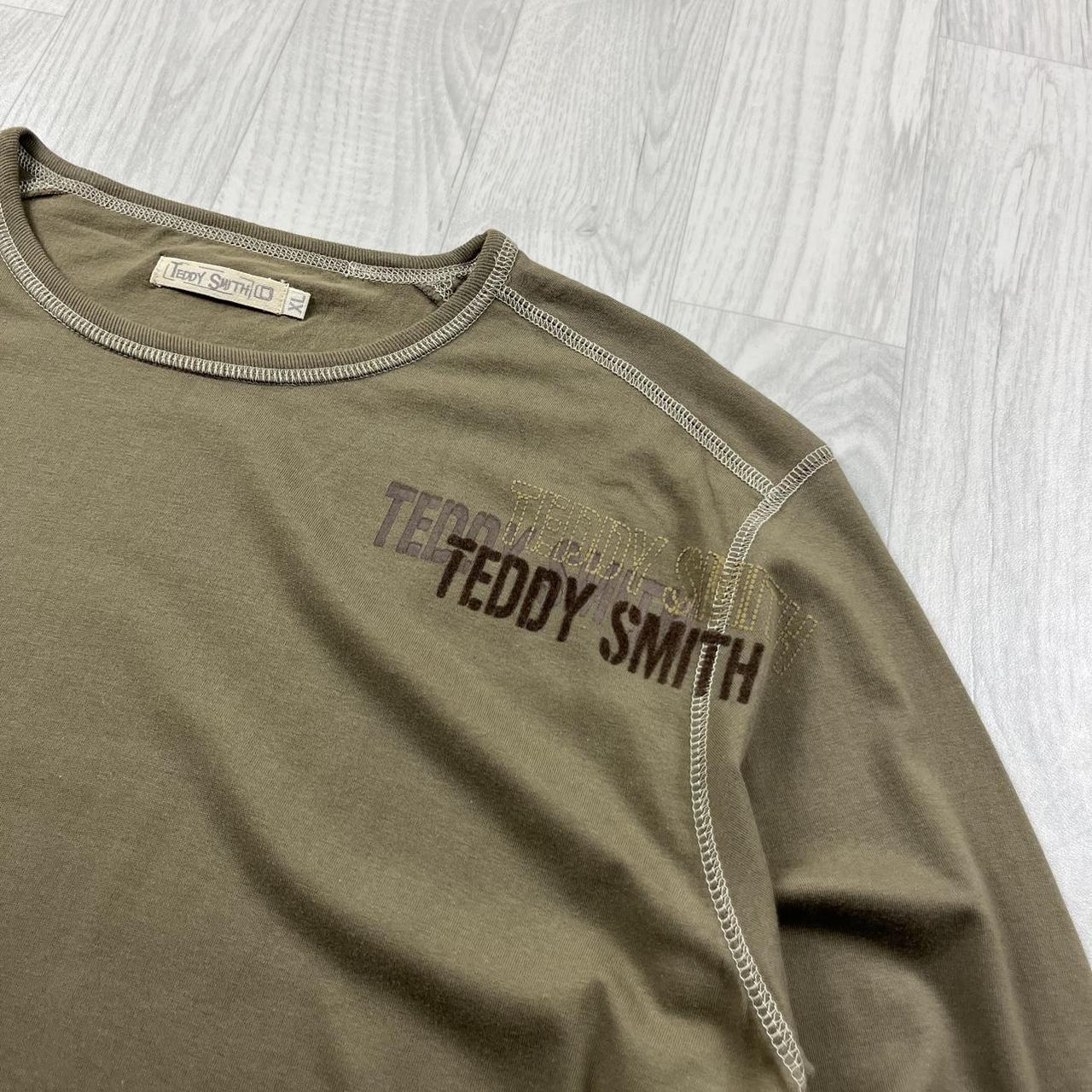 VINTAGE Y2K TEDDY SMITH GRAPHIC LONG SLEEVE SKATER T SHIRT KHAKI