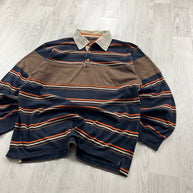 VINTAGE Y2K MISSON STRIPED LONG SLEEVE RUGBY POLO SHIRT BROWN