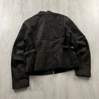VINTAGE Y2K YESSICA UTILITY LEATHER JACKET BLACK (S)