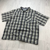 VINTAGE 00s COLUMBIA CHECKERED CROPPED SHORT SLEEVE BUTTON UP SHIRT BLACK
