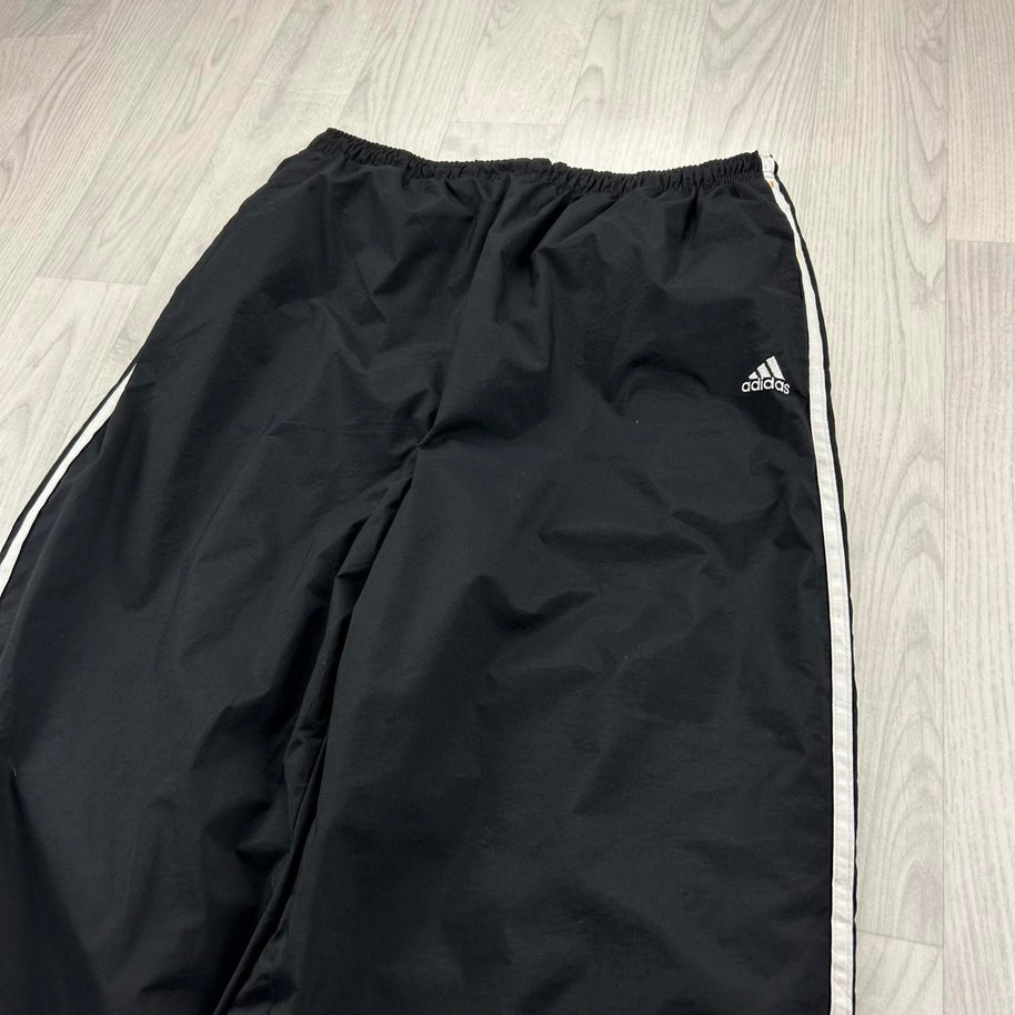 VINTAGE Y2K ADIDAS SIDE STRIPE WIDE LEG TRACKSUIT BOTTOMS BLACK