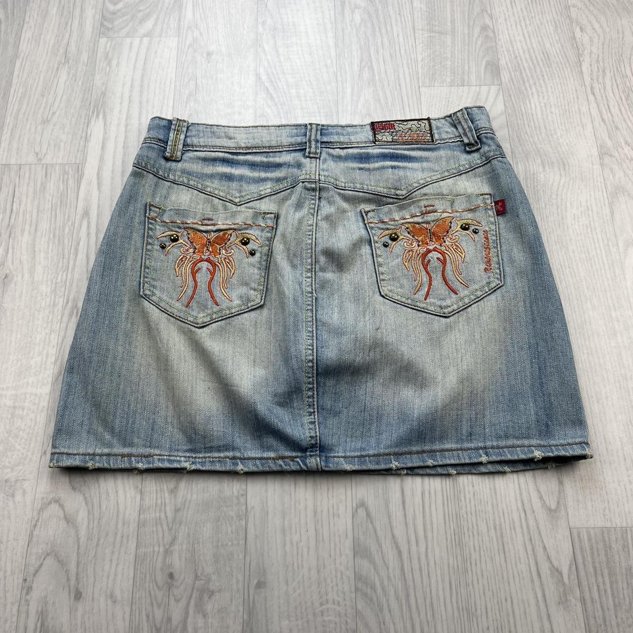 VINTAGE Y2K REMINISCENCE DENIM EMBROIDERED MINI SKIRT BLUE