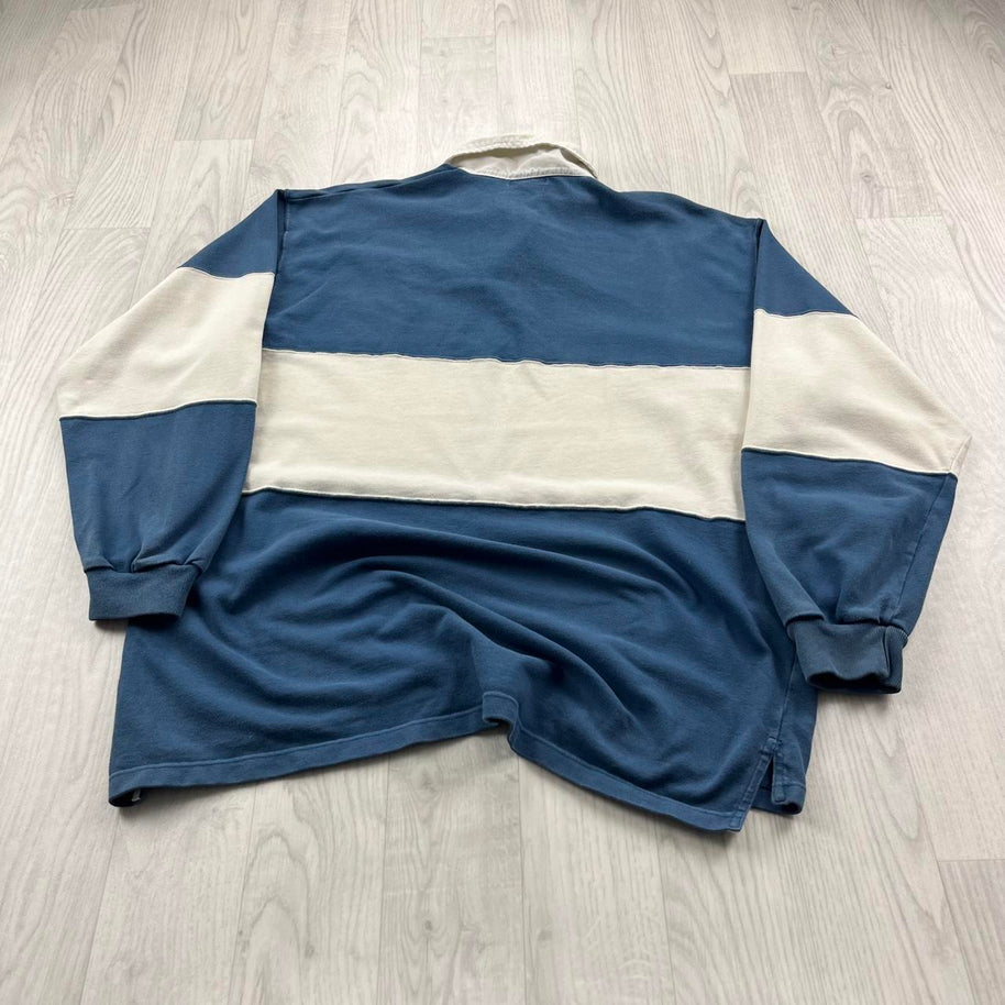 VINTAGE Y2K NAF NAF STRIPED LONG SLEEVE RUGBY POLO SHIRT
