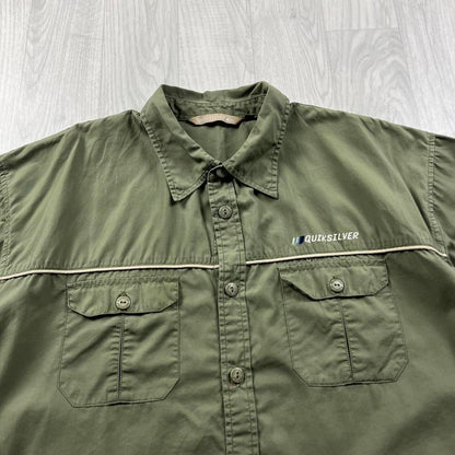 VINTAGE Y2K QUIKSILVER SHORT SLEEVE UTILITY SHIRT GREEN KHAKI