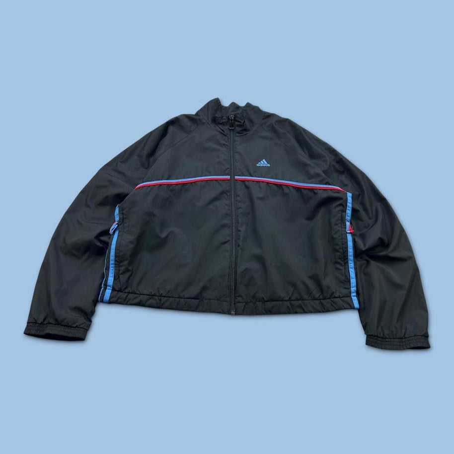 VINTAGE 90s ADIDAS CROPPED WINDBREAKER TRACK JACKET BLACK