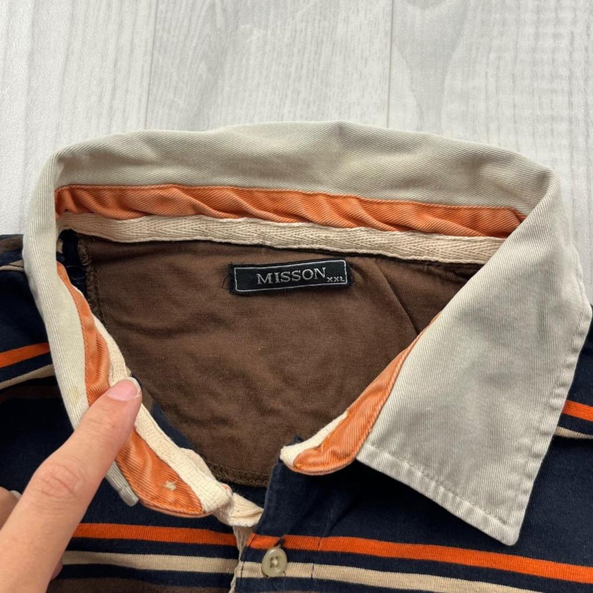 VINTAGE Y2K MISSON STRIPED LONG SLEEVE RUGBY POLO SHIRT BROWN