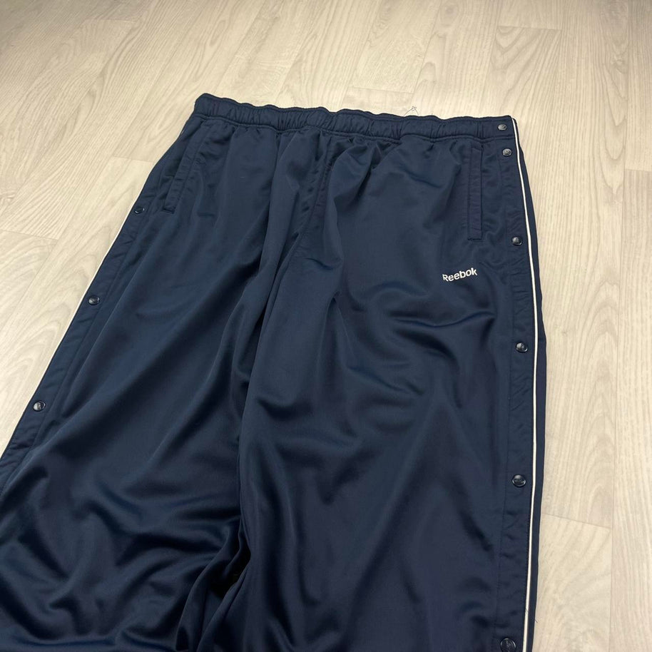 VINTAGE Y2K REEBOK WIDE LEG POPPER TRACKSUIT BOTTOMS NAVY