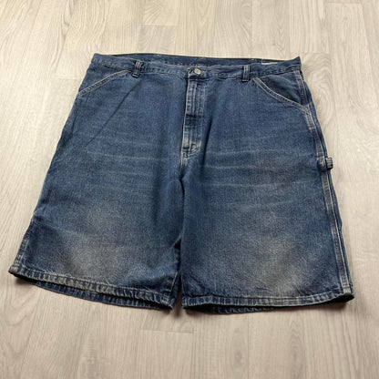 VINTAGE 00s WRANGLER BAGGY LOOSE CARPENTER JORTS BLUE