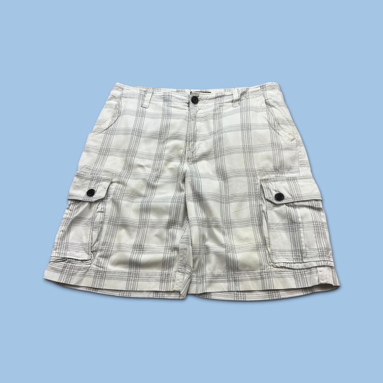 VINTAGE Y2K CHEROKEE BAGGY CHECKERED PLAID CARGO SHORTS WHITE
