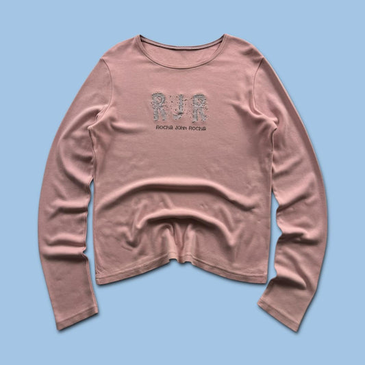 VINTAGE Y2K ROCHA JOHN ROCHA LONG SLEEVE TOP BABY PINK