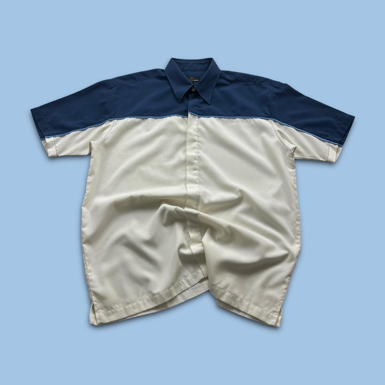 VINTAGE Y2K PETROLEUM SHORT SLEEVE SHIRT NAVY / WHITE