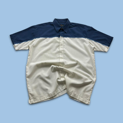 VINTAGE Y2K PETROLEUM SHORT SLEEVE SHIRT NAVY / WHITE