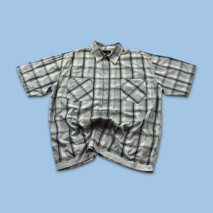 VINTAGE Y2K ANIMAL PLAID CHECKERED SHORT SLEEVE SHIRT WHITE BLUE