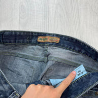 VINTAGE Y2K LEO EMBROIDERED STRAIGHT LEG JEANS NAVY BLUE
