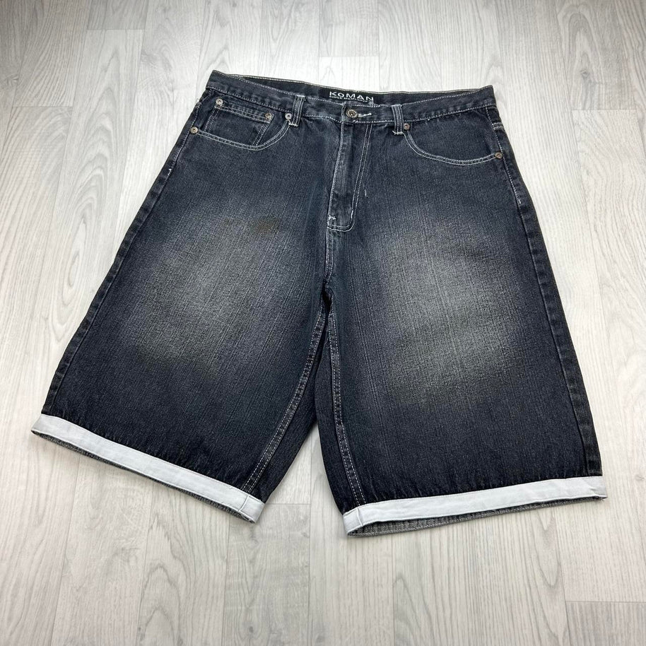 VINTAGE Y2K KOMAN BAGGY DENIM JORTS BLACK