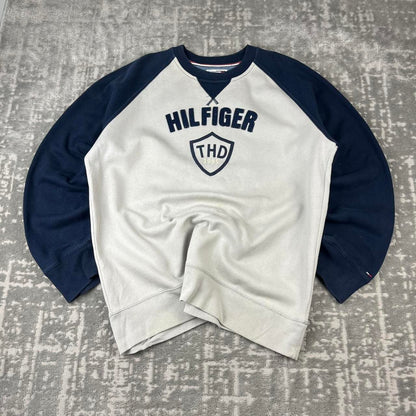 VINTAGE Y2K TOMMY HILFIGER BOXY SWEATSHIRT GREY / NAVY