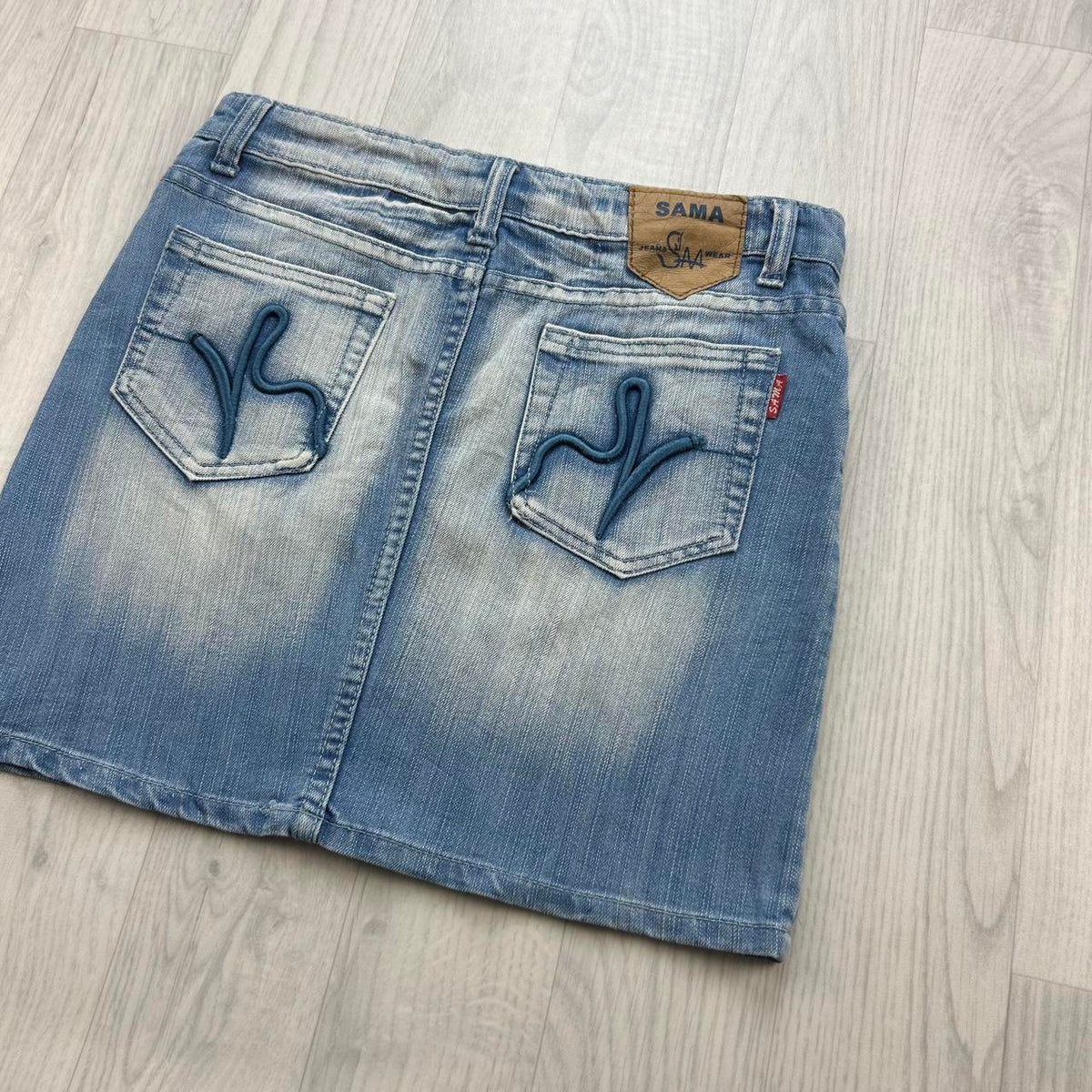 VINTAGE Y2K SAMA DENIM MIDI EMBROIDERED SKIRT BLUE