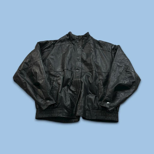 VINTAGE Y2K LEATHER BOMBER JACKET BLACK