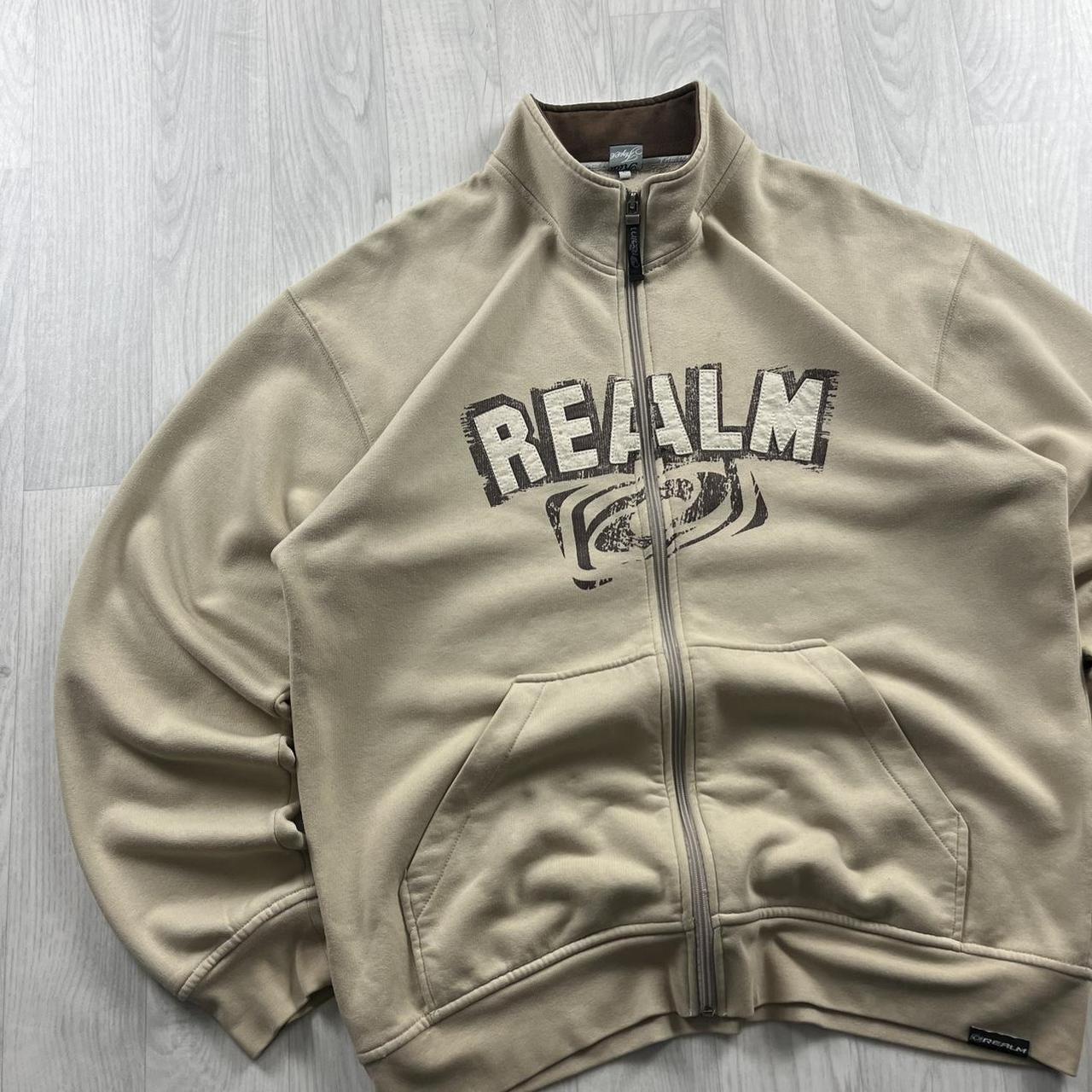 VINTAGE Y2K REALM SPELL OUT ZIP HOODIE BEIGE