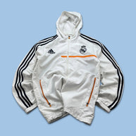 VINTAGE Y2K ADIDAS REAL MADRID HOODED WINDBREAKER JACKET WHITE