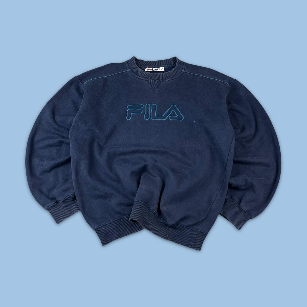 VINTAGE Y2K FILA SPELL OUT BOXY SWEATSHIRT NAVY