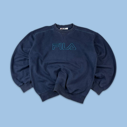 VINTAGE Y2K FILA SPELL OUT BOXY SWEATSHIRT NAVY