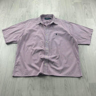 VINTAGE 00s RALPH LAUREN STRIPED CROPPED SHORT SLEEVE BUTTON UP SHIRT PURPLE