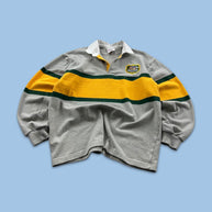 VINTAGE Y2K AUSTRALIA STRIPED LONG SLEEVE RUGBY POLO SHIRT GREY