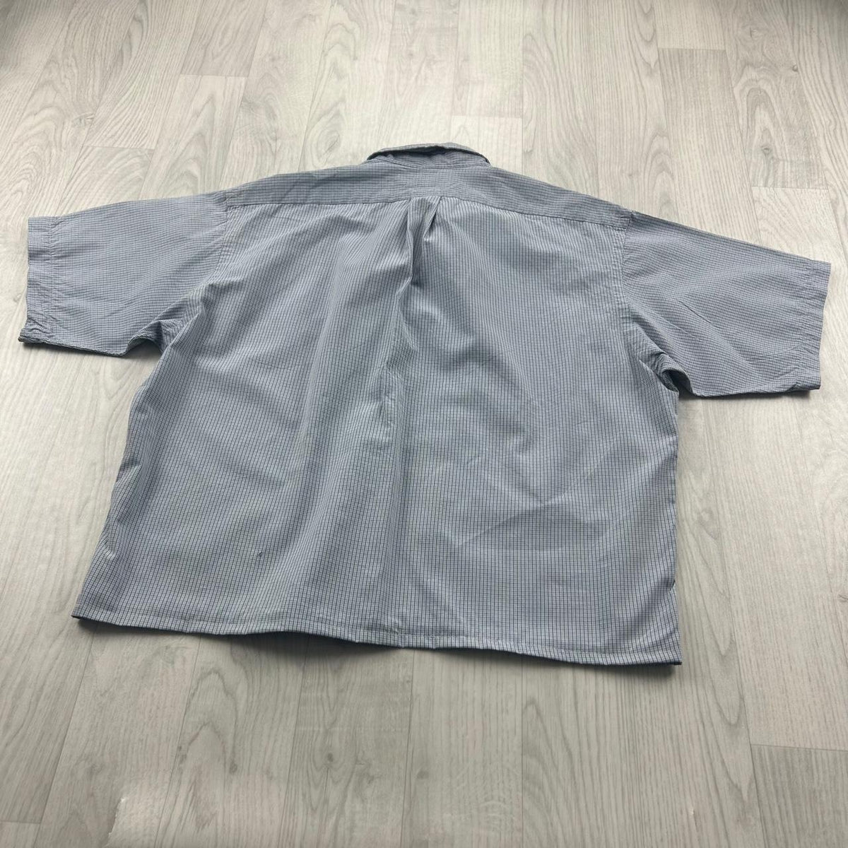 VINTAGE 00s RALPH LAUREN CHECKERED CROPPED SHORT SLEEVE BUTTON UP SHIRT BLUE