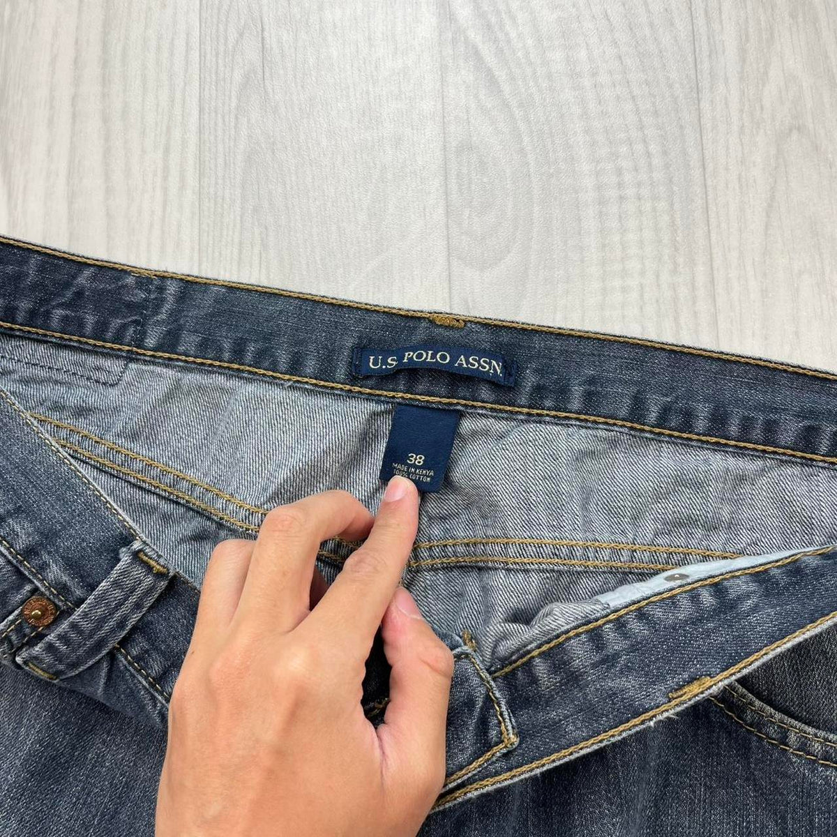 VINTAGE Y2K US POLO ASSN BAGGY DENIM JORTS NAVY BLUE