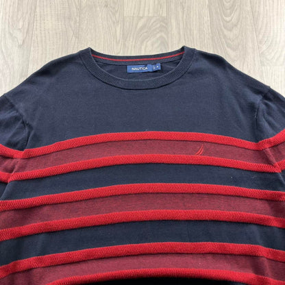 VINTAGE Y2K NAUTUCA STRIPED KNITTED JUMPER NAVY RED