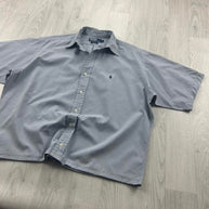VINTAGE 00s RALPH LAUREN CHECKERED CROPPED SHORT SLEEVE BUTTON UP SHIRT BLUE