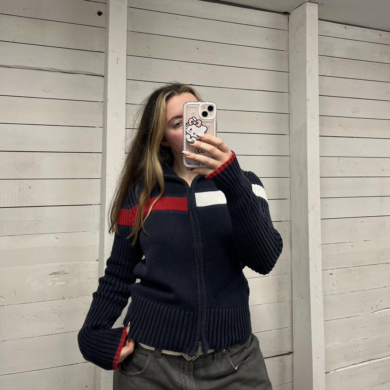 VINTAGE Y2K TOMMY HILFIGER CHUNKY ZIP KNITTED JUMPER NAVY