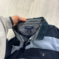 VINTAGE Y2K GANT STRIPED LONG SLEEVE RUGBY POLO SHIRT BLUE / NAVY