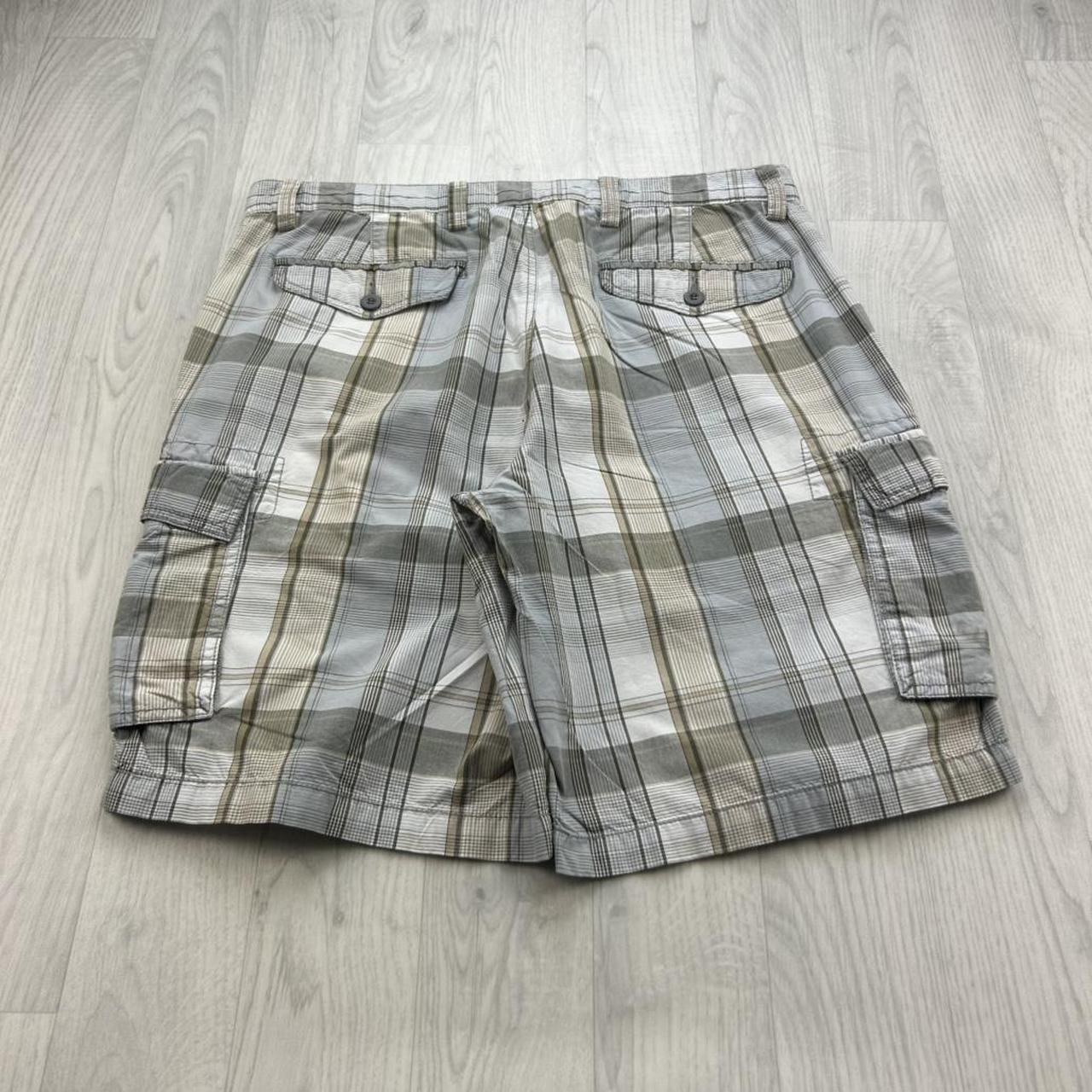 VINTAGE Y2K DOCKERS BAGGY CHECKERED PLAID CARGO SHORTS LIGHT BLUE / CREAM