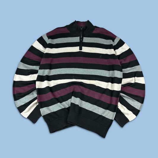 VINTAGE Y2K NAUTICA QUARTER ZIP STRIPED KNITTED JUMPER BLACK