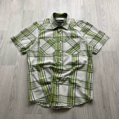 VINTAGE Y2K ALPINESTARS PLAID SHORT SLEEVE SHIRT GREEN WHITE