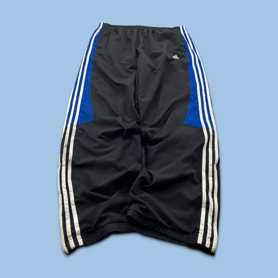 VINTAGE Y2K ADIDAS SIDE STRIPE BAGGY TRACKSUIT BOTTOMS BLACK BLUE