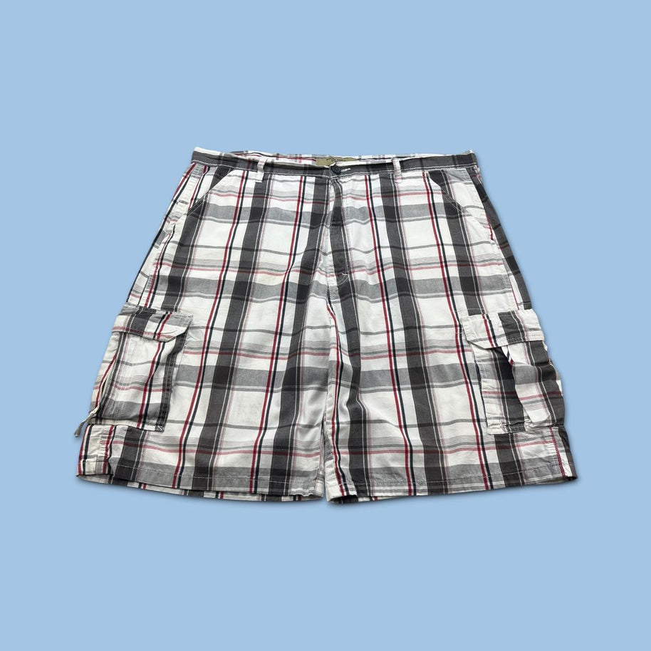 VINTAGE Y2K WRANGLER BAGGY CHECKERED PLAID CARGO SHORTS WHITE