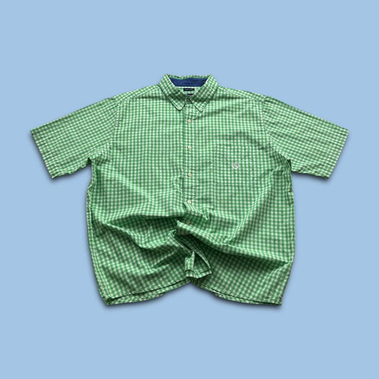 VINTAGE Y2K CHAPS SHORT SLEEVE CHECKERED SHIRT GREEN