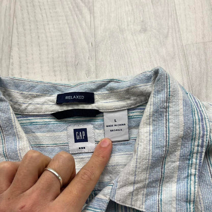VINTAGE Y2K GAP STRIPED SHORT SLEEVE SHIRT WHITE / BLUE