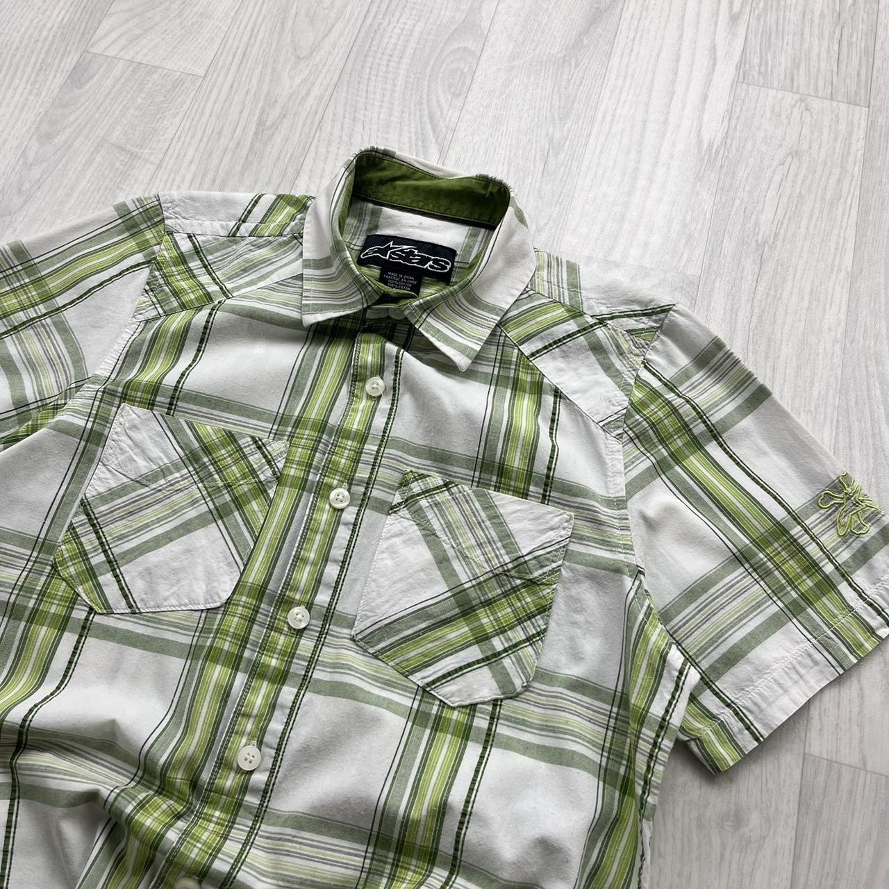 VINTAGE Y2K ALPINESTARS PLAID SHORT SLEEVE SHIRT GREEN WHITE