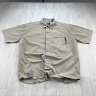 VINTAGE Y2K BENCH UTILITY SHORT SLEEVE BUTTON UP SHIRT BEIGE