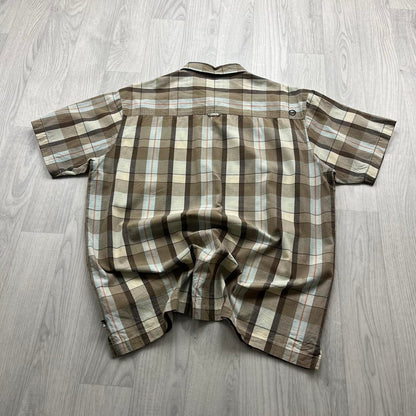 VINTAGE Y2K ANIMAL CHECKERED SHORT SLEEVE SHIRT BROWN / CREAM
