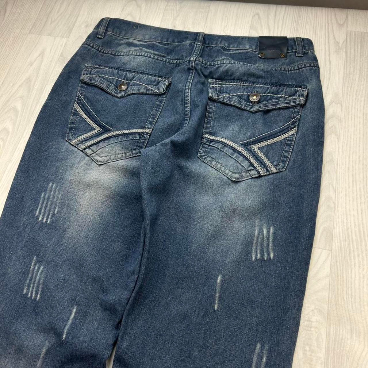 VINTAGE Y2K BAGGY DISTRESSED JEANS NAVY BLUE