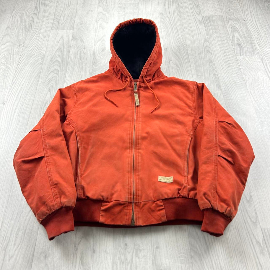 VINTAGE Y2K BERNE HOODED ACTIVE WORKWEAR BOMBER JACKET ORANGE